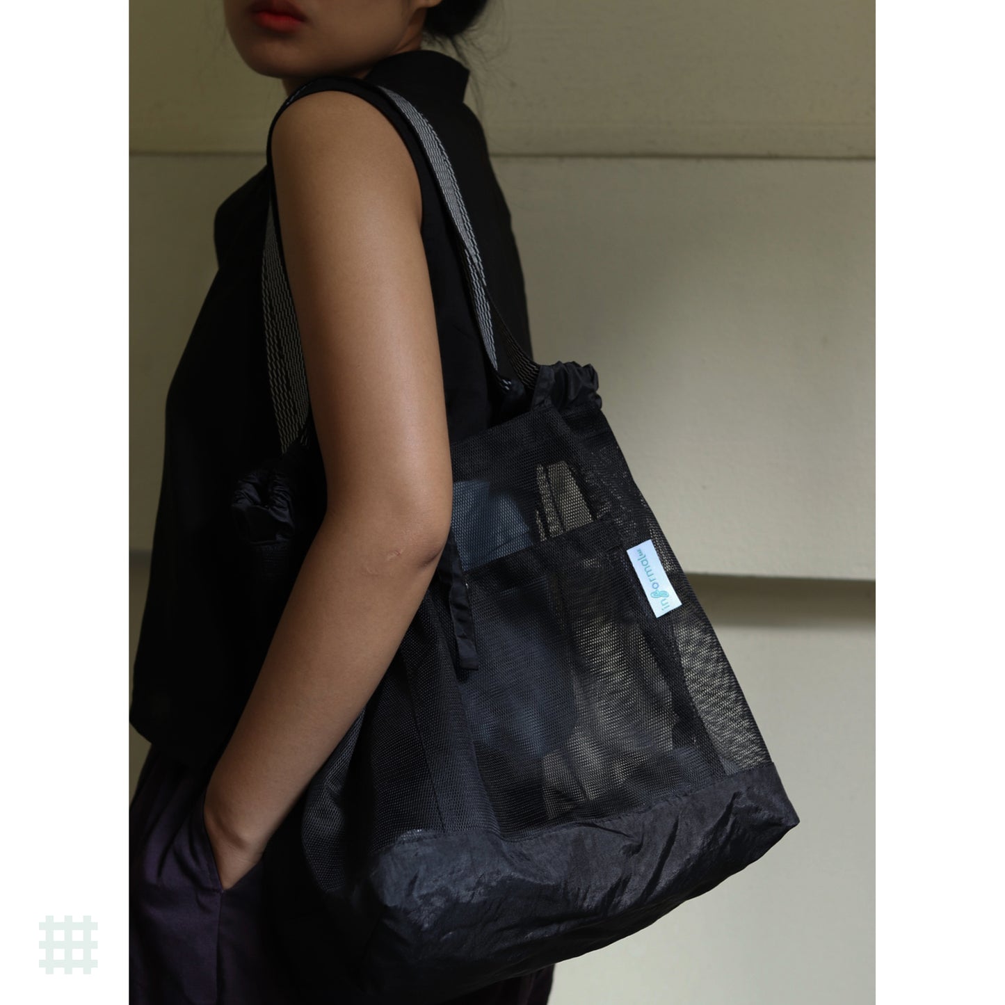 (L size) #Mesh Shopper - BLACK